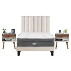DROM - Dormitorio Europeo Moln Queen + 2 Veladores Luxe + 2 Almohadas Viscoelásticas + Protector
