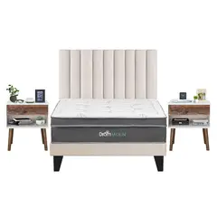 DROM - Dormitorio Europeo Moln King + 2 Veladores Luxe + 2 Almohadas Viscoelásticas + Protector