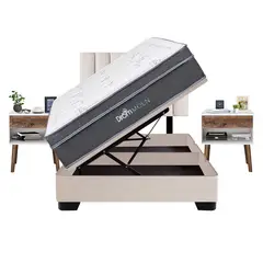 DROM - Dormitorio Boxet Moln 2plz + 2 Veladores + 2 Almohadas Viscoelásticas y Protector