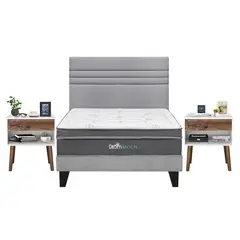 DROM - Dormitorio Europeo Moln Line Gris King + 2 Veladores