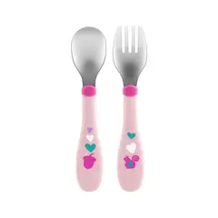 CHICCO - Set Cubiertos Metal Rosado