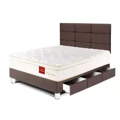 PARAISO - Dormitorio Con Cajones Royal Prince Flexible Blocks 1.5 Plz Chocolate + 1 Almohada Viscoelástica