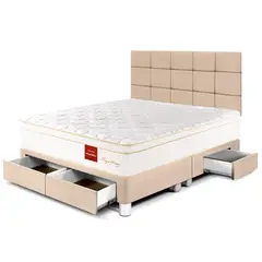PARAISO - Dormitorio Con Cajones Royal Prince Flexible Blocks Queen + 2 Almohadas Viscoelásticas