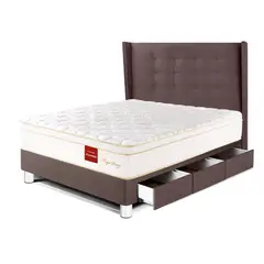PARAISO - Dormitorio Con Cajones Royal Prince Flexible Gold 1.5 Plz Chocolate + 1 Almohada Viscoelástica + Protector