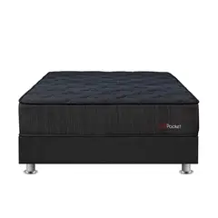 FORLI - Cama Box Tarima Pocket Negro Queen + 2 Almohadas + Protector