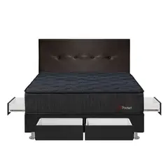 FORLI - Dormitorio Con Cajones Pocket Negro Alicia Queen + 2 Almohadas + Protector