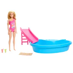 BARBIE - Muñeca con Piscina y tobogán
