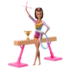 BARBIE - Muñeca Profesiones Set De Juego Gimnasta Cabello Castaño