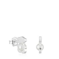 TOUS - Aretes pequeños oso de plata con perlas cultivadas 12 mm