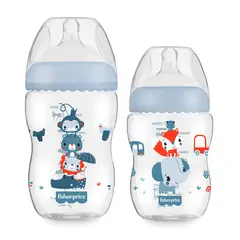 FISHER PRICE - Pack Biberón 330ml + 270ml First Moments Azul