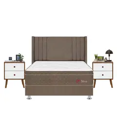 FORLI - Dormitorio Sirius Marrón Queen + 2 Veladores