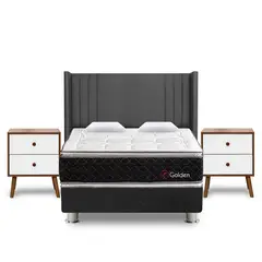FORLI - Dormitorio Golden Gris King + 2 Veladores