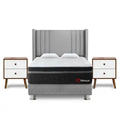 FORLI - Dormitorio Platinium Plata Queen + 2 Veladores