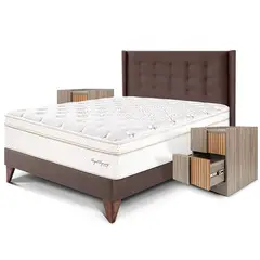 PARAISO - Dormitorio Europeo Royal Dynasty Gold 2 Plz + 2 Veladores + 2 Almohadas Viscoelásticas + Protector