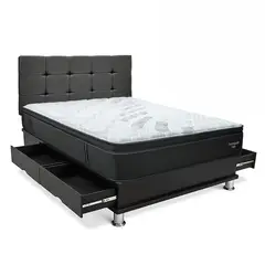 DRIMER - Dormitorio Con Cajones Cuadros Futurepedic King + 2 Almohadas + Protector