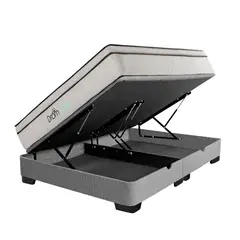 DROM - Cama Boxet Fred Gris Queen + 2 Almohadas Viscoelásticas y Protector