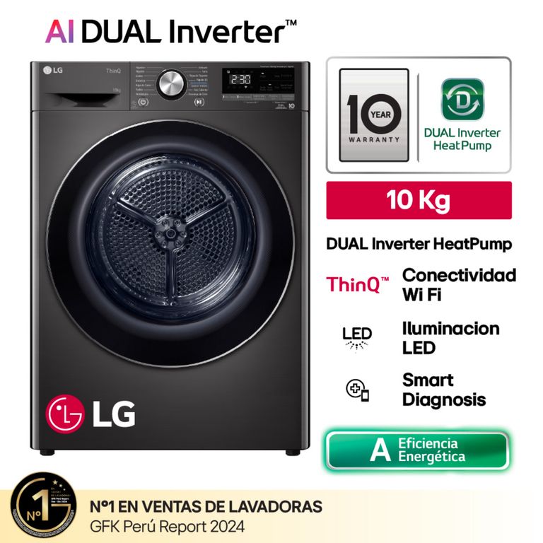 Secadora DF10BVC2S6 10 Kg Dual Inverter Heat Pump Carga Frontal Negro