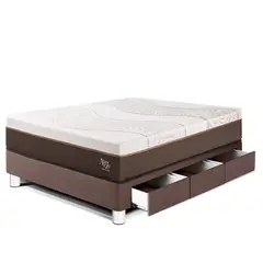 PARAISO - Cama Con Cajones Royal Abrazzo 1.5 Plz Chocolate + Almohada Viscoélastica + Protector