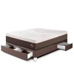 PARAISO - Cama Con Cajones Royal Abrazzo 2 Plz Chocolate + 2 Almohadas Viscoléasticas + Protector
