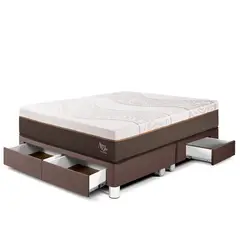 PARAISO - Cama Con Cajones Royal Abrazzo Queen Chocolate + 2 Almohadas Viscoéalisticas + Protector