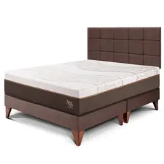 PARAISO - Dormitorio Europeo Royal Abrazzo Blocks Queen Chocolate + 2 Almohadas Viscoélasticas + Protector
