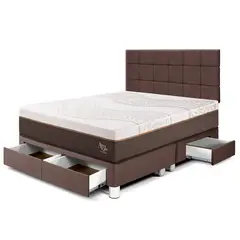 PARAISO - Dormitorio Con Cajones Royal Abrazzo Blocks King Chocolate + 2 Almohadas Viscoelásticas