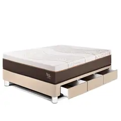 PARAISO - Cama Con Cajones Royal Abrazzo 1.5 Plz Champagne + 1 Almohada Viscoélastica + Protector
