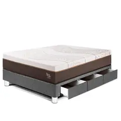 PARAISO - Cama Con Cajones Royal Abrazzo 1.5 Plz Gris + 1 Almohada Viscoélastica + Protector