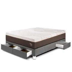 PARAISO - Cama Con Cajones Royal Abrazzo 2 Plz Gris + 2 Almohadas Viscoelásticas