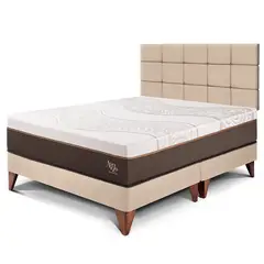 PARAISO - Dormitorio Europeo Royal Abrazzo Blocks Queen Champagne + 2 Almohadas Viscoelásticas