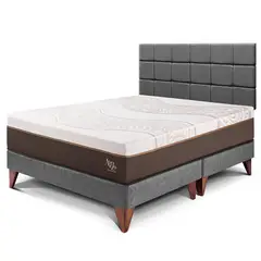 PARAISO - Dormitorio Europeo Royal Abrazzo Blocks King Gris + 2 Almohadas Viscoélasticas + Protector
