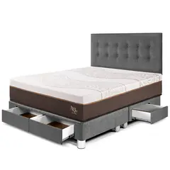 PARAISO - Dormitorio Con Cajones Royal Abrazzo Novo Queen Gris + 2 Almohadas + Protector