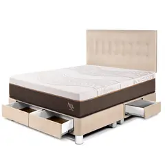 PARAISO - Dormitorio Con Cajones Royal Abrazzo Novo King Champagne + 2 Almohadas Viscoelásticas