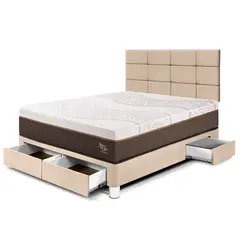 PARAISO - Dormitorio Con Cajones Royal Abrazzo Blocks 2 Plz Champagne + 2 Almohadas + Protector