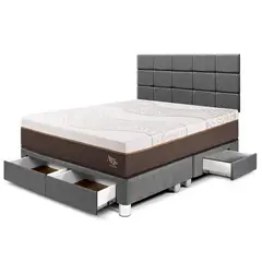 PARAISO - Dormitorio Con Cajones Royal Abrazzo Blocks Queen Gris + 2 Almohadas + Protector