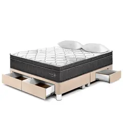 PARAISO - Cama Con Cajones Pocket Star Queen + 2 Almohadas + Protector