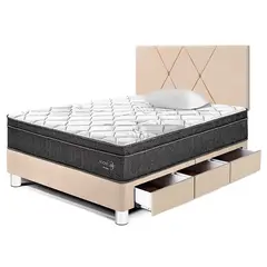 PARAISO - Dormitorio Con Cajones Pocket Star Loft 1.5 Plz Champagne + 1 Almohada + Protector