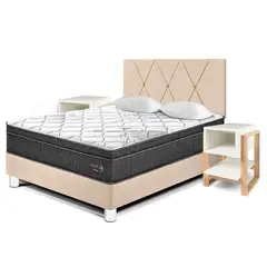 PARAISO - Dormitorio Pocket Star Loft 2 Plz + 2 Veladores + 2 Almohadas + Protector