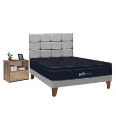 DROM - Dormitorio Europeo Fred Gris 1.5Plz + Velador Negro