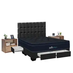 DROM - Dormitorio con Cajones Fred King + 2 Veladores Negro