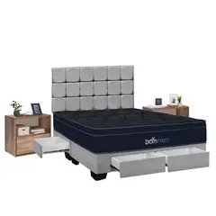 DROM - Dormitorio con Cajones Fred Gris Queen + 2 Veladores Negro
