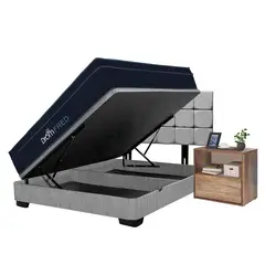 DROM - Dormitorio Boxet Fred 2Plz + 2 Veladores + 2 Almohadas Viscoelásticas y Protector