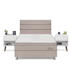 FORLI - Dormitorio Luce Pocket Queen + 2 Veladores + 2 Almohadas + Protector