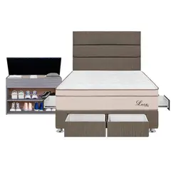 FORLI - Dormitorio Con Cajones Luce Pocket 2 Plz Marrón + Zapatera + 2 Almohadas + Protector