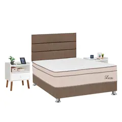 FORLI - Dormitorio Luce Pocket 2 Plz Marrón + 2 Veladores + 2 Almohadas + Protector