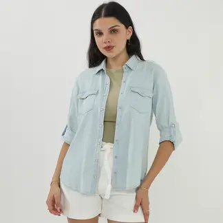 SYBILLA - Blusa Manga Larga Denim Mujer
