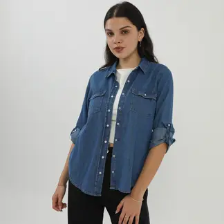 SYBILLA - Blusa Manga Larga Denim Mujer