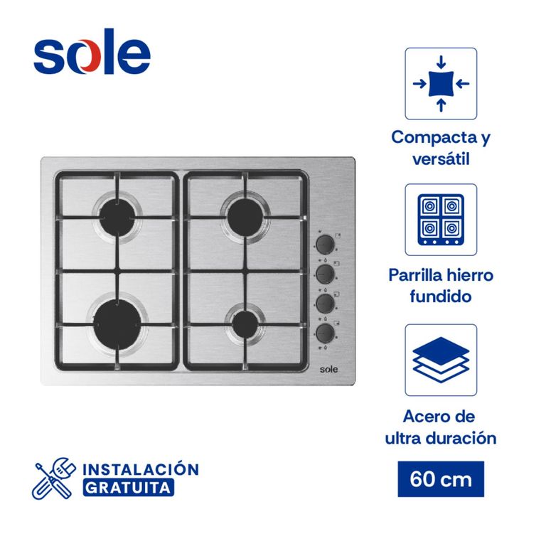 Encimera Acero Inoxidable Gas 4q Compacta