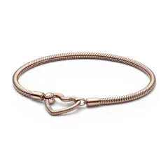 PANDORA - Brazalete-Pulsera Mujer cadena de serpiente con broche de corazón Moments Recubrimiento en Oro Rosa de 14k