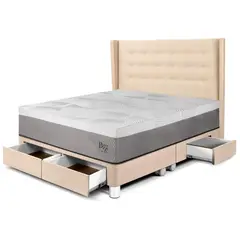 PARAISO - Dormitorio con Cajones Royal Balannze Gold Queen Champagne + 2 Almohadas + 1 Protector